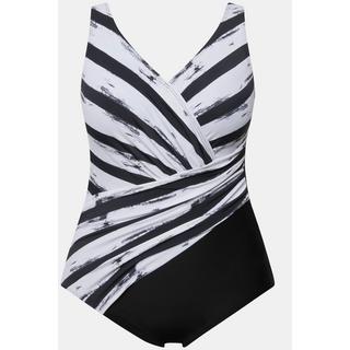Ulla Popken Costume da bagno a righe coppe morbide drappeggio  