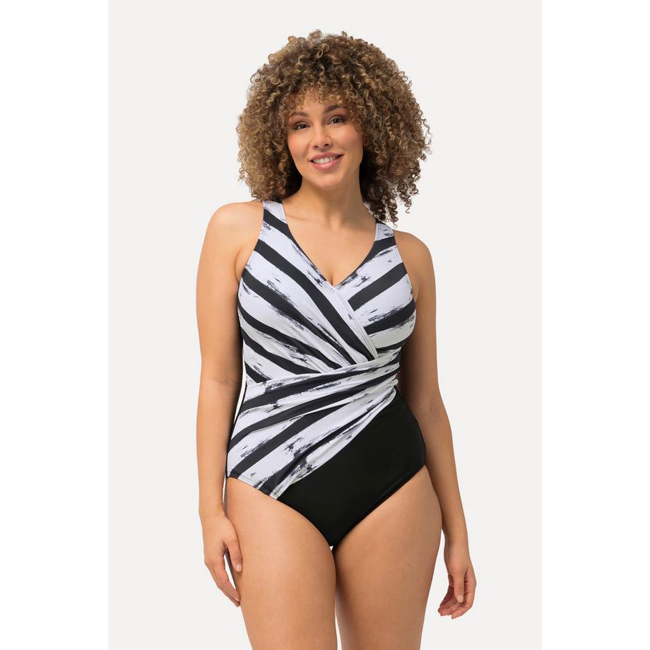 Ulla Popken Maillot de bain rayé bonnets souples drapé  