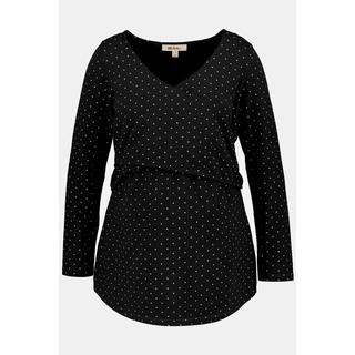 Ulla Popken  T-shirt cache-cœur Bellieva, pois, encolure V, manches longues, GOTS 