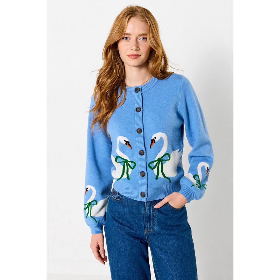 Joe Browns Strickjacke mit Schwanen-Motiv  