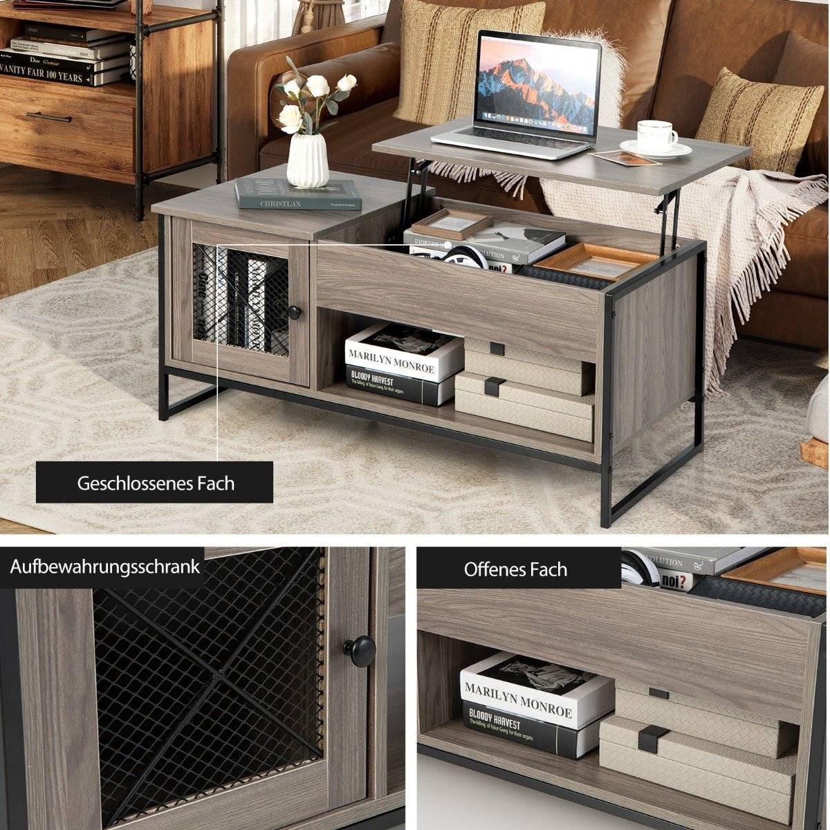 Northix Tavolino con piatto sollevabile, tavolo centrale con dispositivo di sollevamento pneumatico 106 x 55 x 44,5 cm grigio  