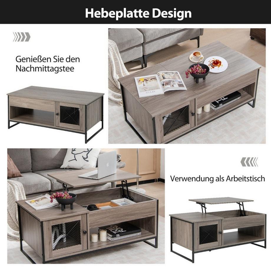 Northix Couchtisch mit Hubplatte Mitteltisch mit Pneumatischer Hebevorrichtung 106 x 55 x 44,5 cm Grau  
