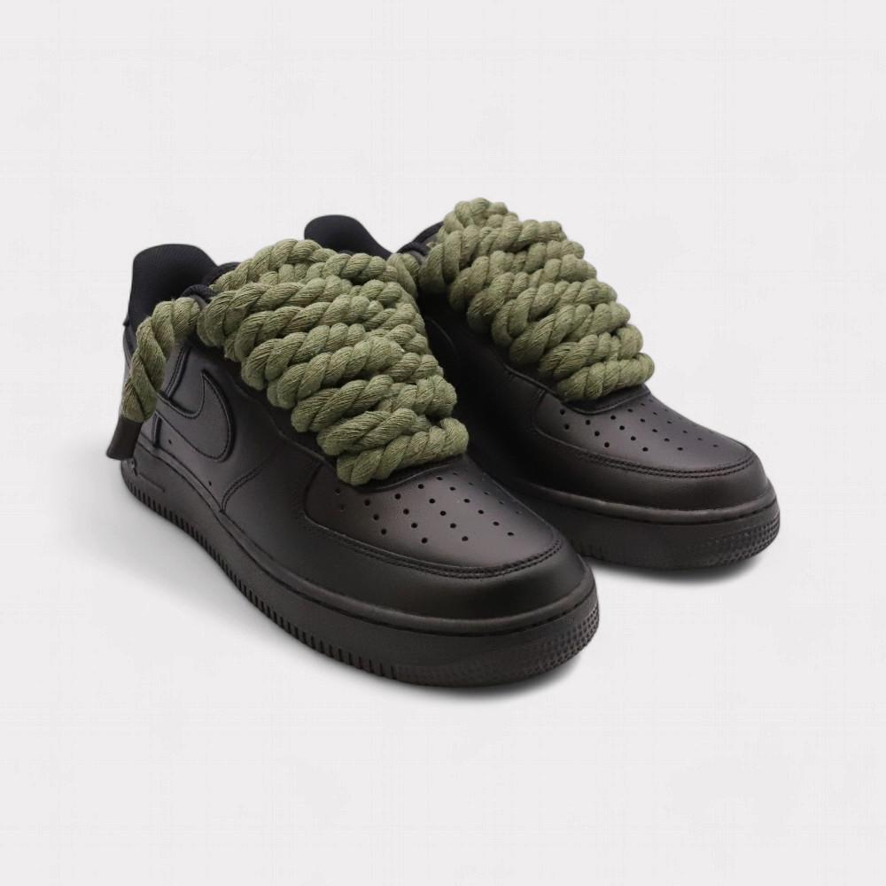 NIKE  Air Force 1 Black - Rope Lace Olive 