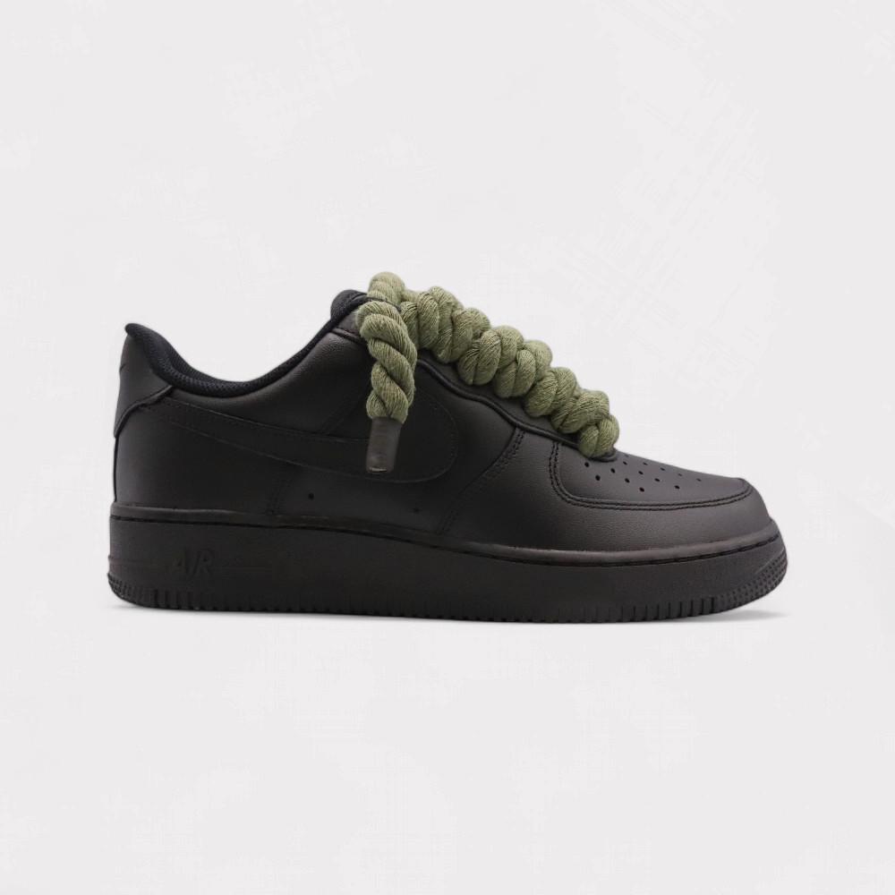 NIKE  Air Force 1 Black - Rope Lace Olive 