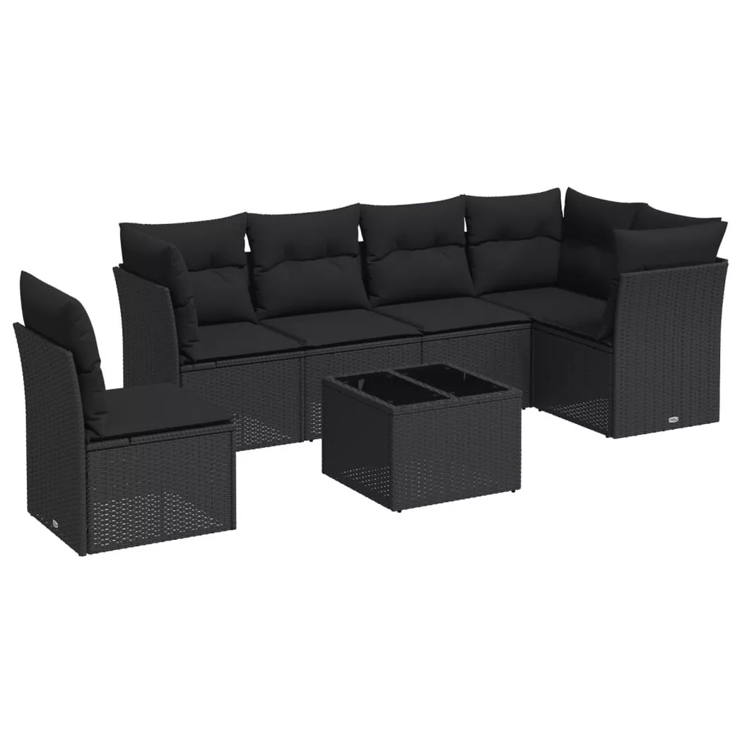 vidaXL 7-delige Loungeset met kussens poly rattan zwart3249544