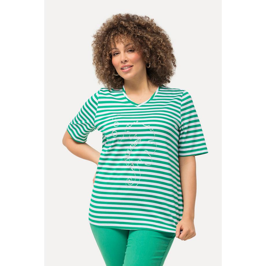 Ulla Popken Maglia Righe Animale Metallico Scollo V Mezze Maniche  