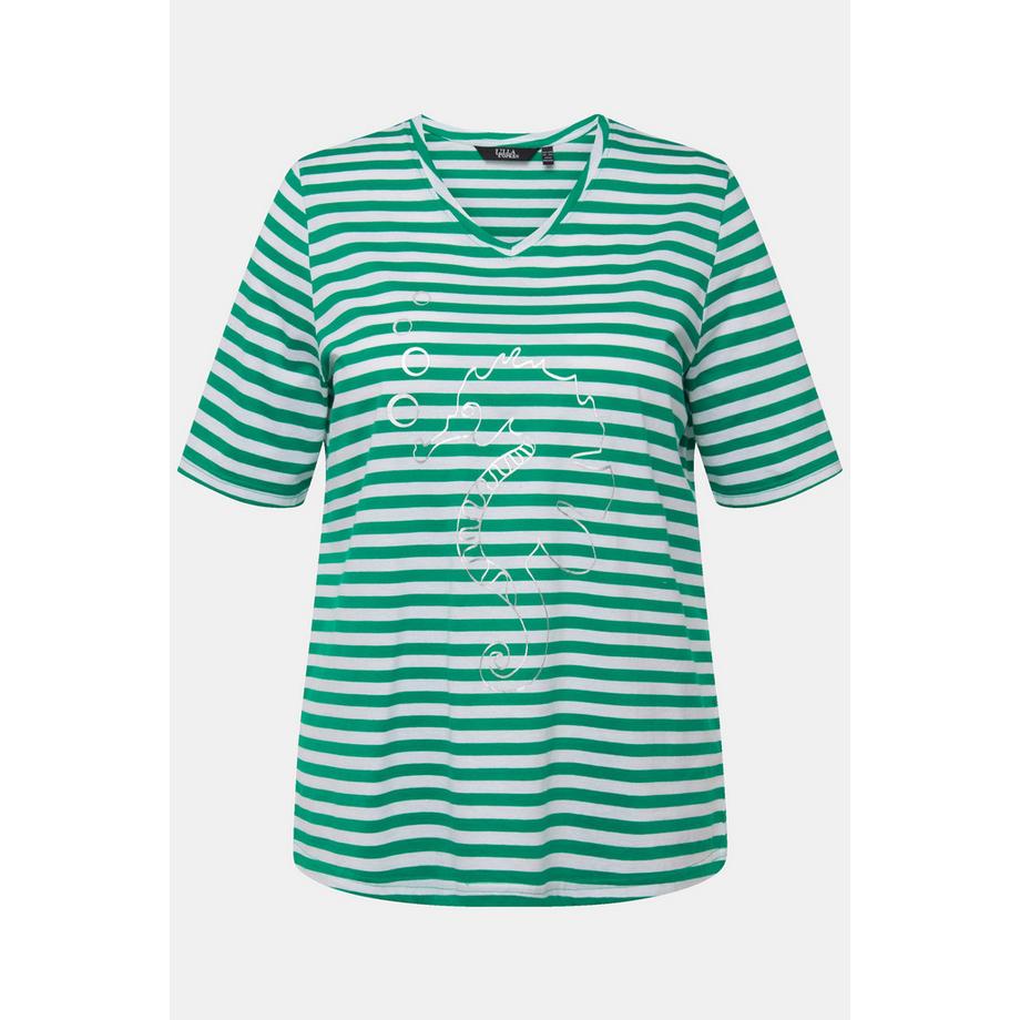 Ulla Popken Maglia Righe Animale Metallico Scollo V Mezze Maniche  