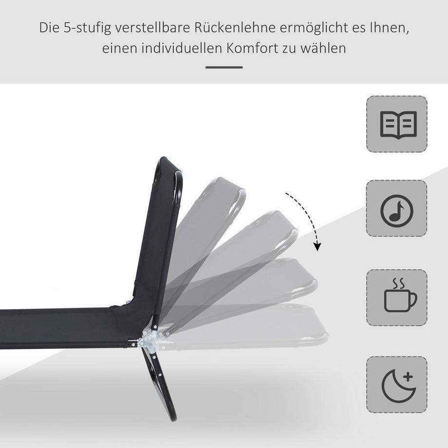 Northio Chaise longue de jardin, chaise longue à dossier réglable, chaise longue de relaxation, chaise longue de camping pour balcon de jardin 188 x 56 x 28 cm  