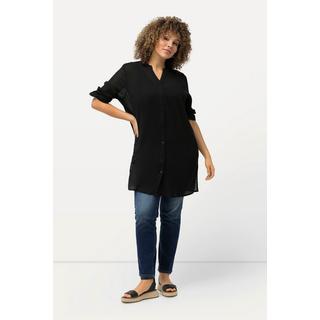 Ulla Popken  Blusa lunga in crêpe con collo alto, scollo a V e maniche a 3/4 