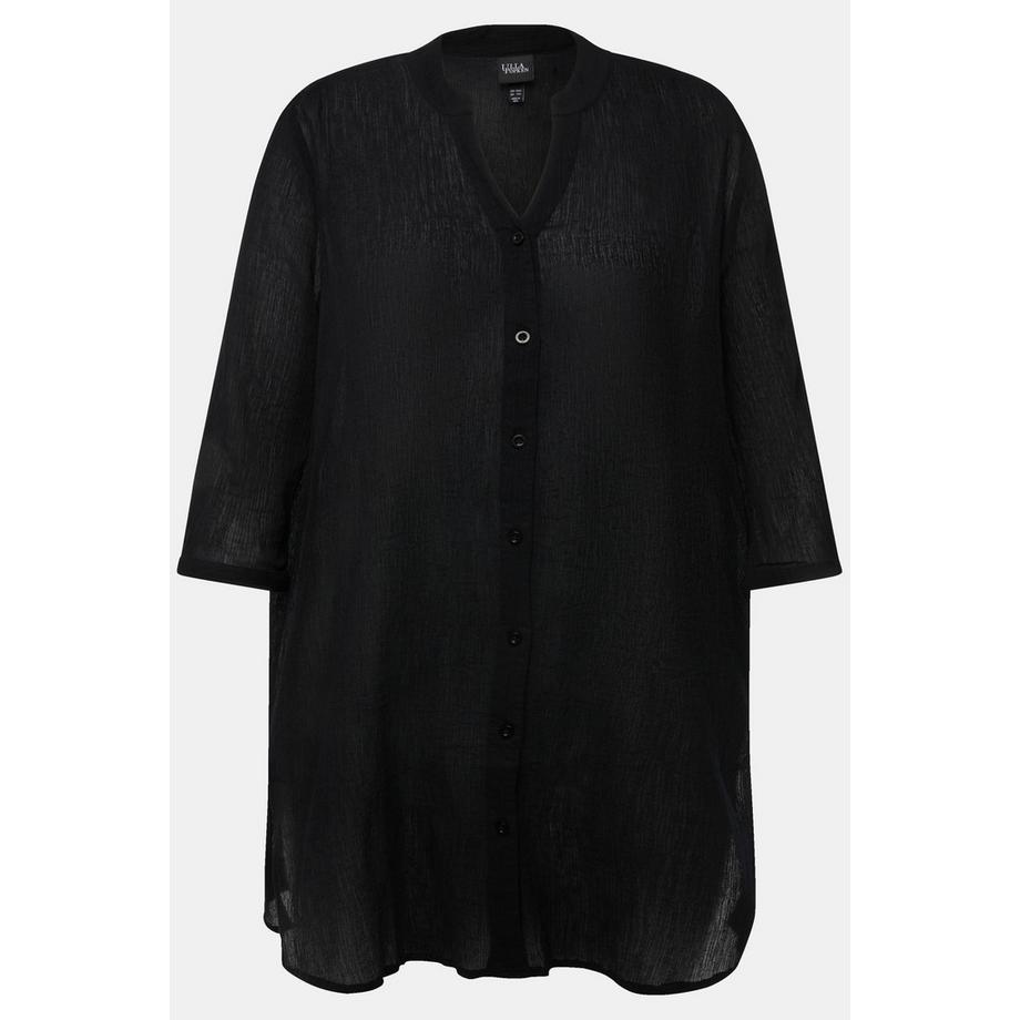 Ulla Popken Krepp Longbluse Stehkragen V-Ausschnitt 3/4-Arm  