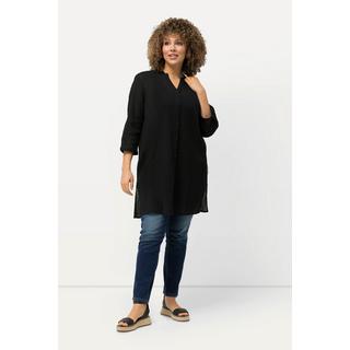 Ulla Popken  Blusa lunga in crêpe con collo alto, scollo a V e maniche a 3/4 