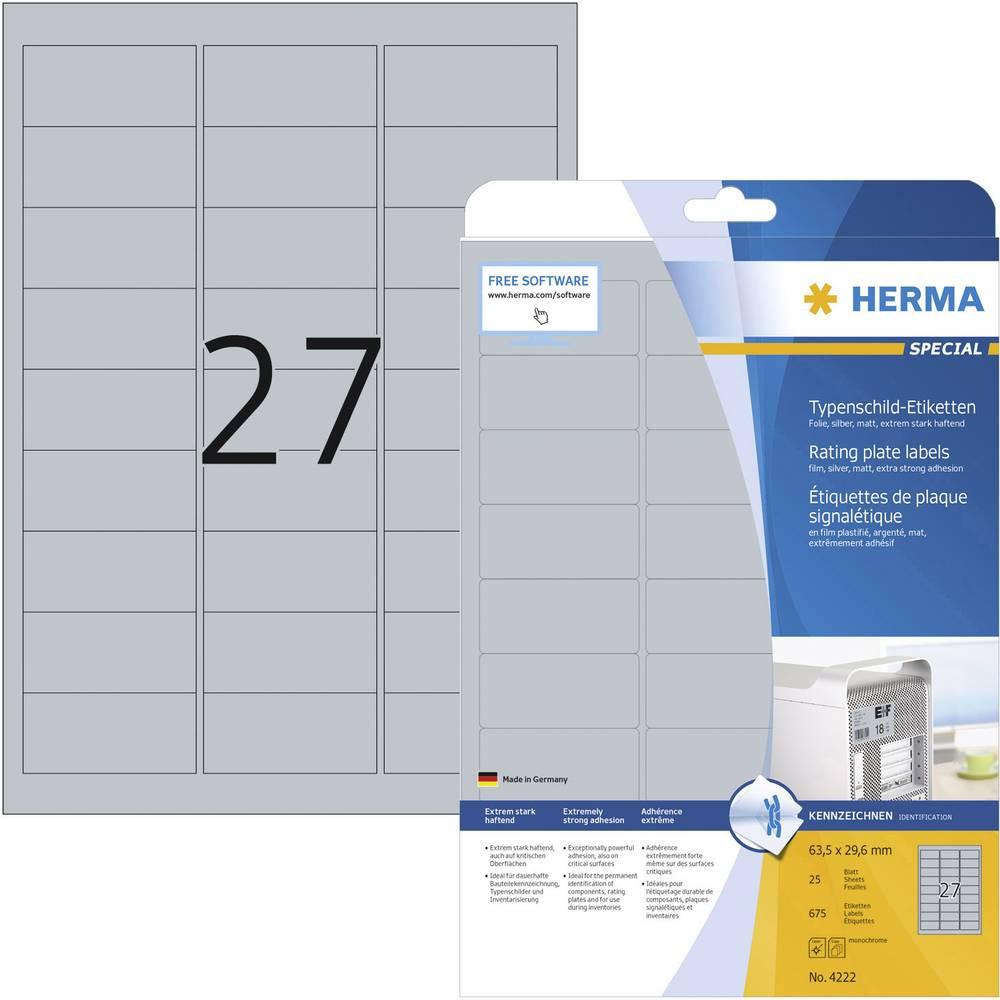 HERMA Typenschild-Etiketten 63.5 x 29.6 mm Polyester-Folie Silber 675 St. Permanent haftend Laserdrucker,  