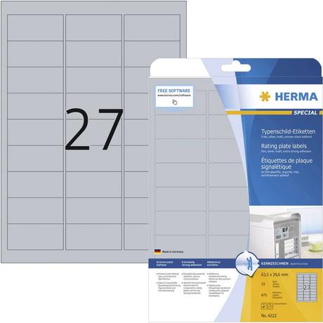 HERMA Typenschild-Etiketten 63.5 x 29.6 mm Polyester-Folie Silber 675 St. Permanent haftend Laserdrucker,  