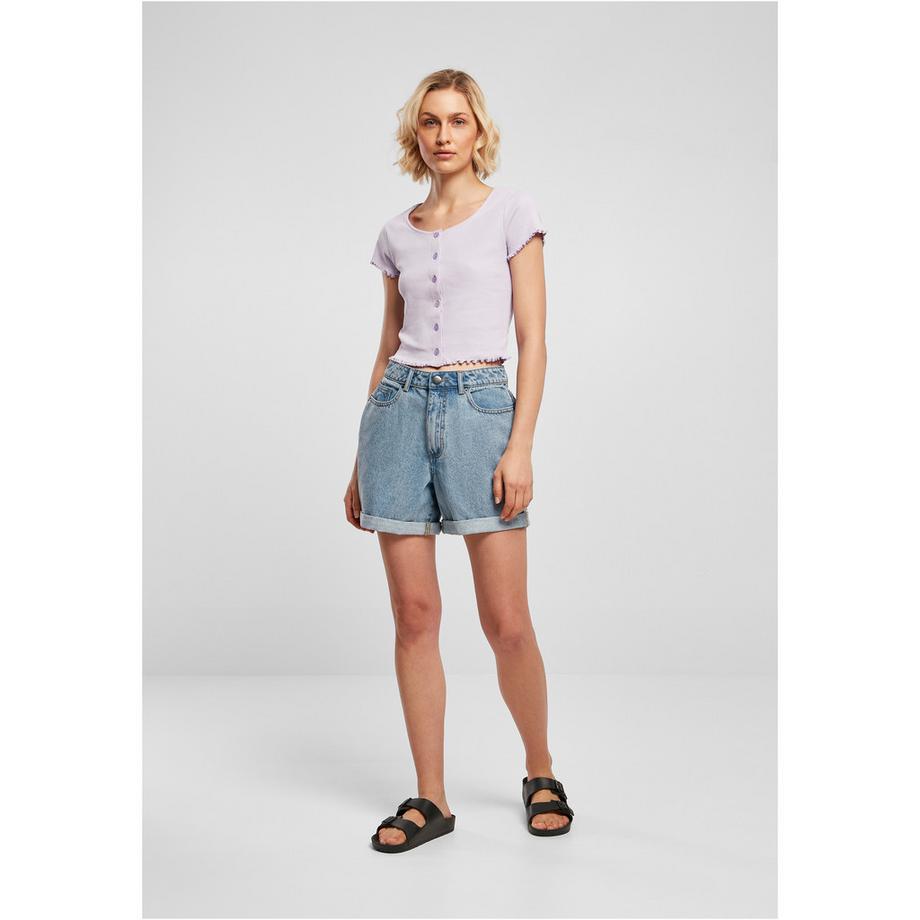 URBAN CLASSICS Geripptes Kurzarm T-Shirt mit Knopfleiste  