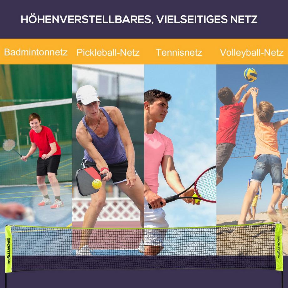 Northio  Badmintonnetz Set Faltbares Tennisnetz, 103/120/155 cm Höhenverstellbar Indoor Outdoor Federballnetz, Volleyballnetz mit Transporttasche Metall Polyester Gelb 