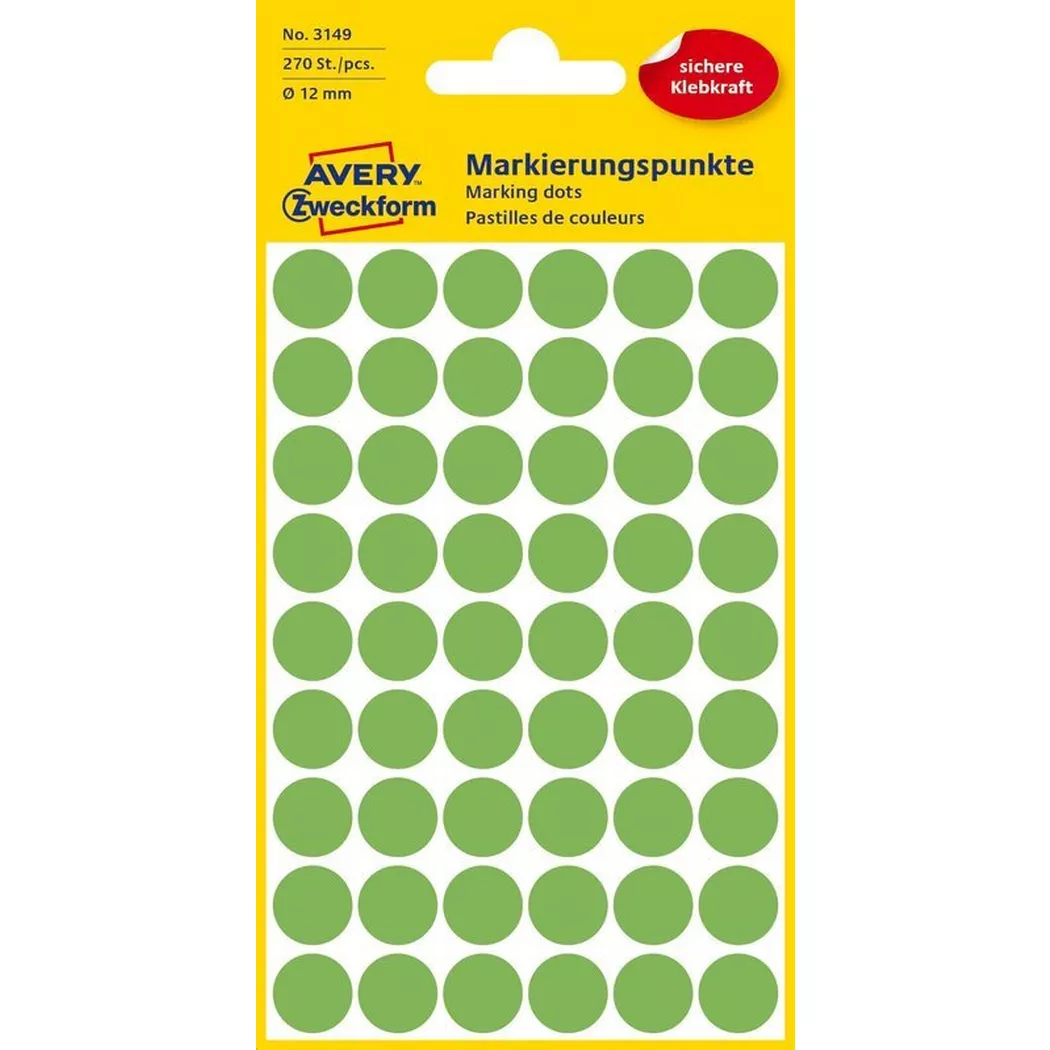 Avery Zweckform - AVERY ZWECKFORM Markierungspunkte 12mm, 270 Stück, One Size, Verde