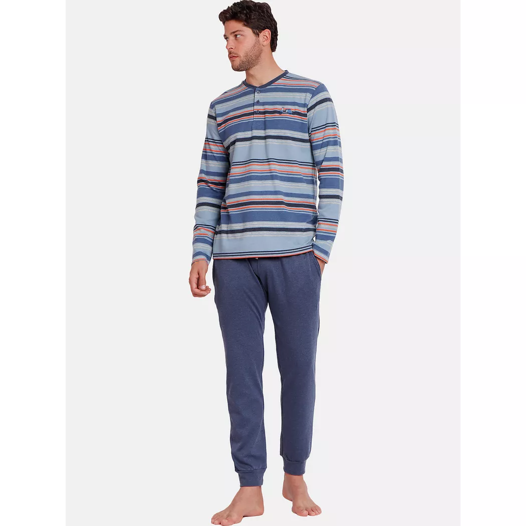 Admas - Pyjama Outfit Hose Top Langarm Rayas Vespa Style, für Herren, Schwarz / Blau, Größe S