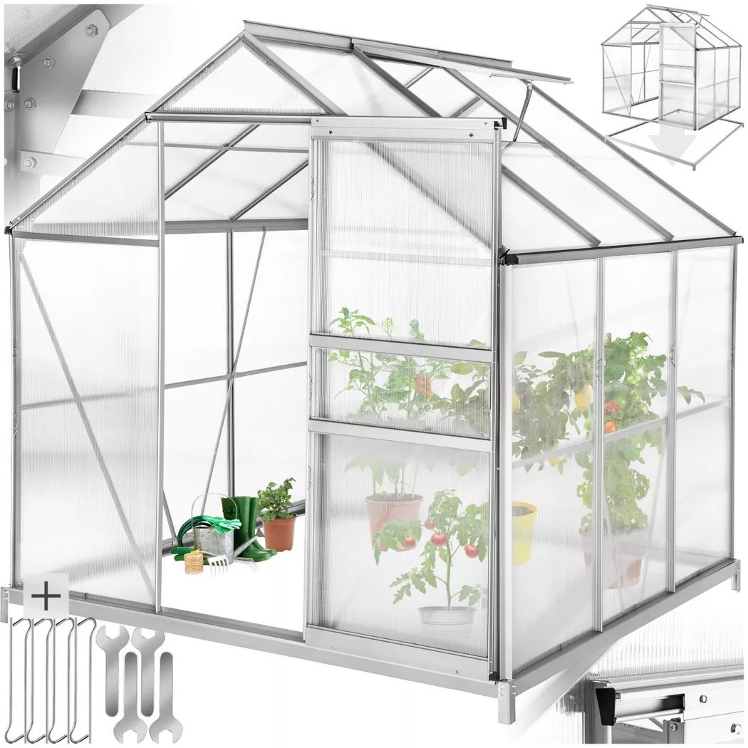tectake Aluminium Greenhouse With Foundation, Uv-Resistant in Clear | Size: Large