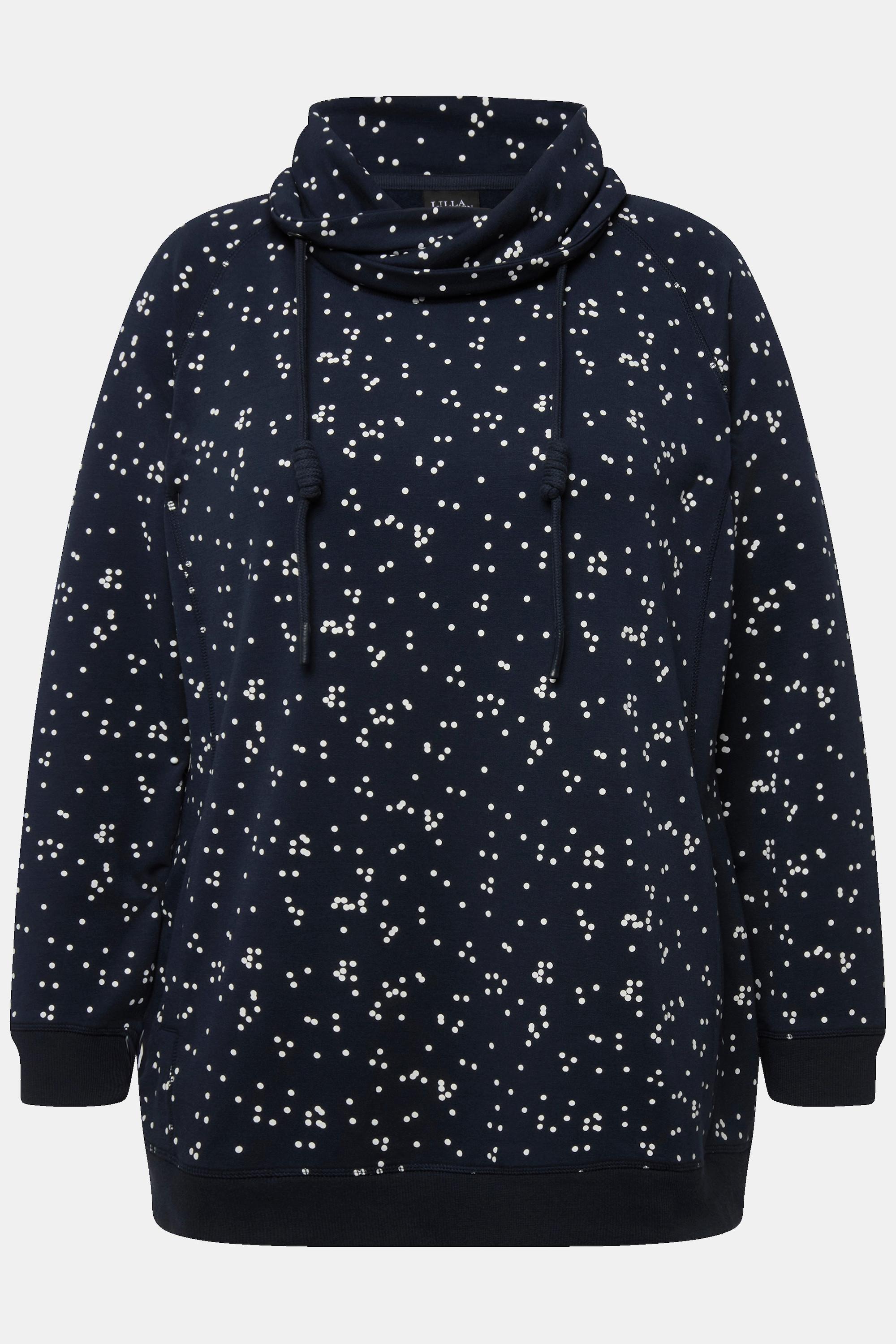 Ulla Popken  Sweat-shirt imprimé à petis pois. Poches, col montant et manches longues 