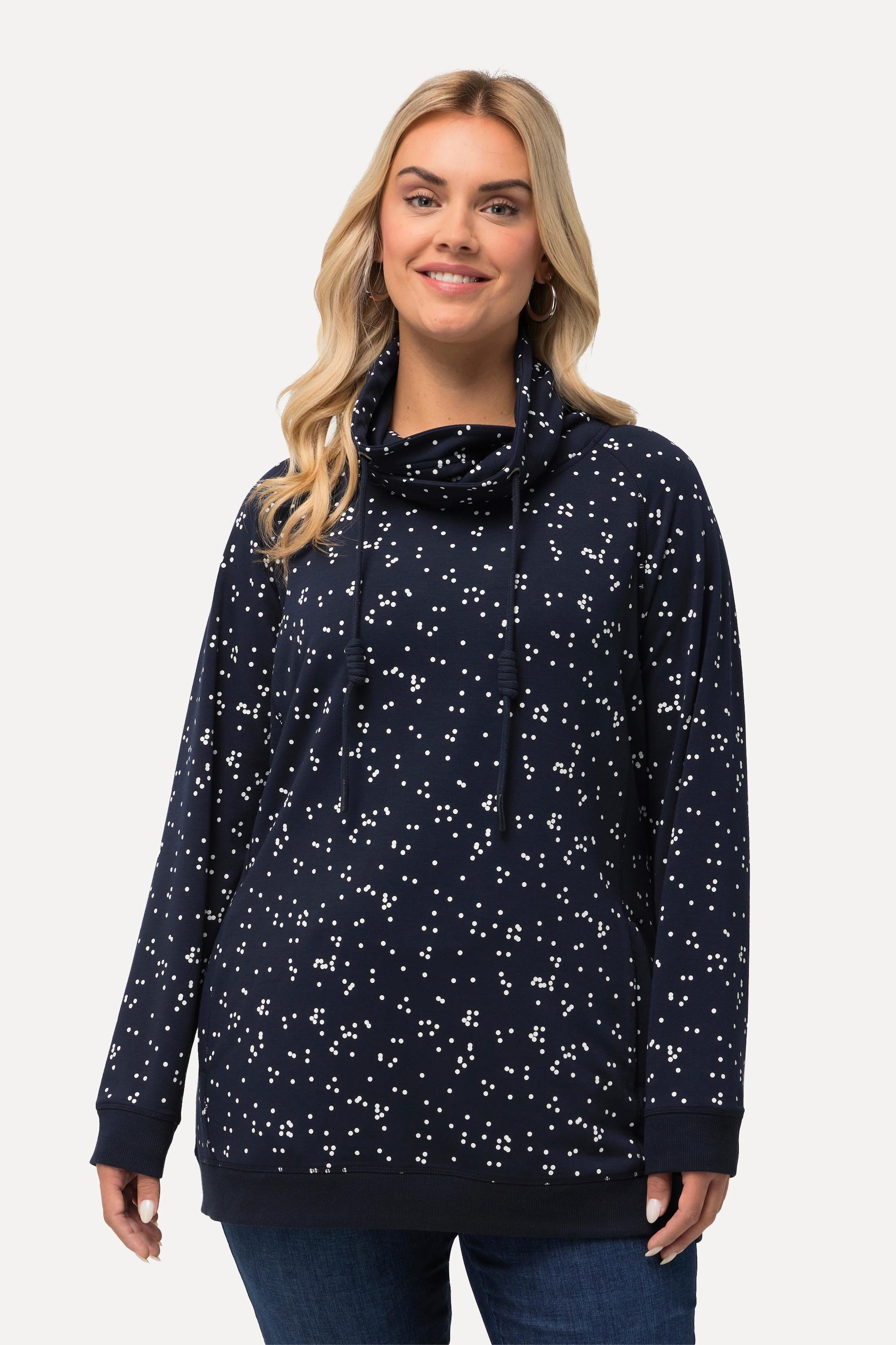 Ulla Popken  Sweat-shirt imprimé à petis pois. Poches, col montant et manches longues 