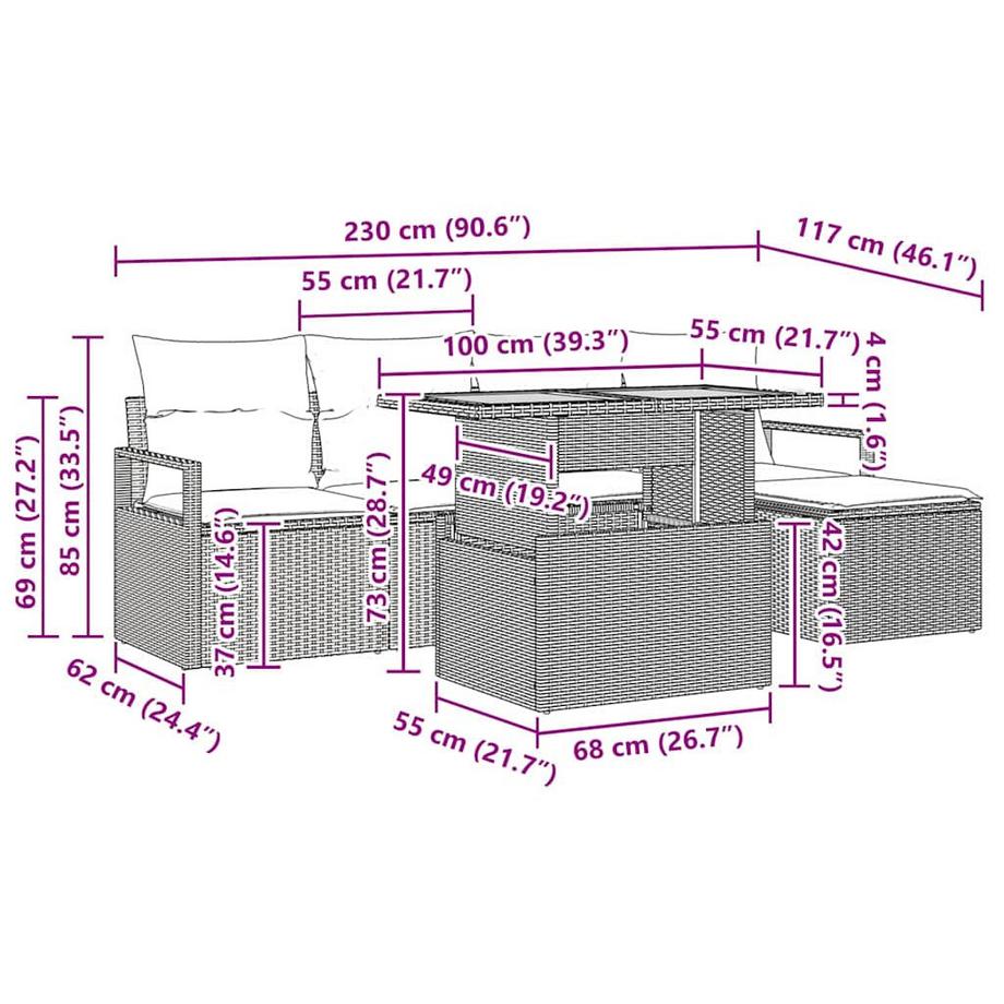 VidaXL Garten-sofa-set poly-rattan  
