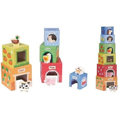 Spielba Holzspielwaren  Kleinkind Stapelturm mit Holztiere 
