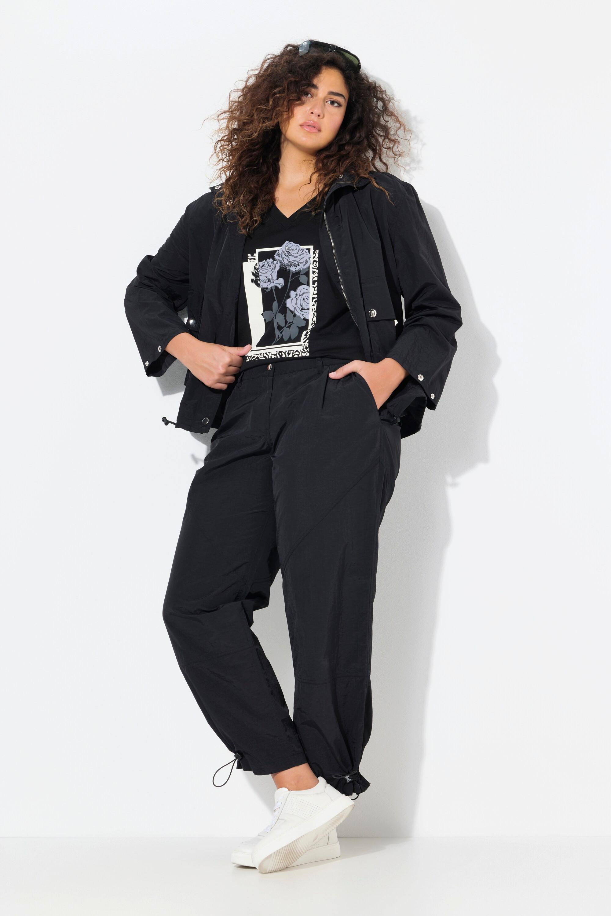 Ulla Popken Cargohose Weites Bein Ziernähte Elastiksaum  