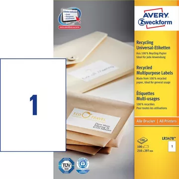 AVERY ZWECKFORM Etiketten 210x297mm, 100 Stück