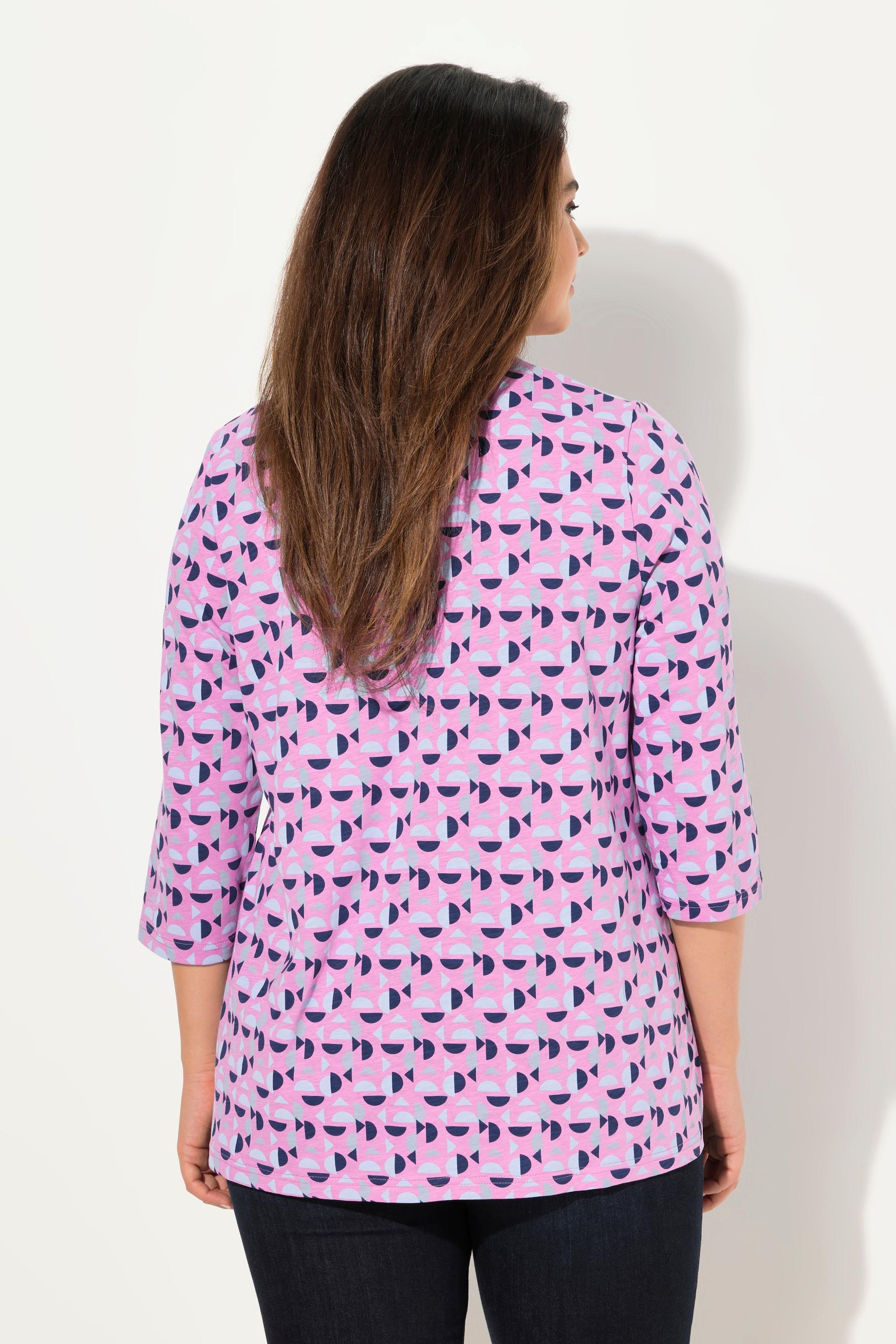 Ulla Popken T-shirt Taglio Svasato Scollo a V con Pieghe Decorative Maniche 3/4  