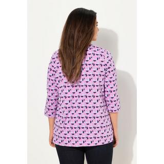 Ulla Popken T-shirt Taglio Svasato Scollo a V con Pieghe Decorative Maniche 3/4  