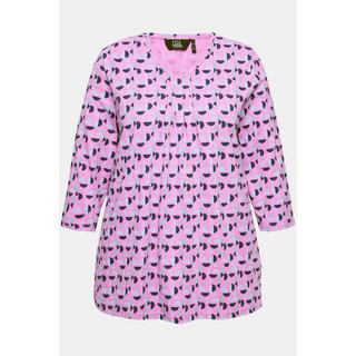 Ulla Popken T-shirt Taglio Svasato Scollo a V con Pieghe Decorative Maniche 3/4  