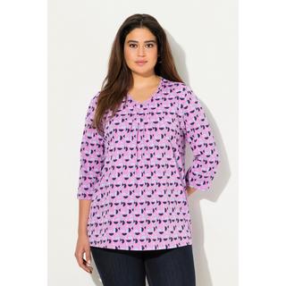 Ulla Popken T-shirt Taglio Svasato Scollo a V con Pieghe Decorative Maniche 3/4  