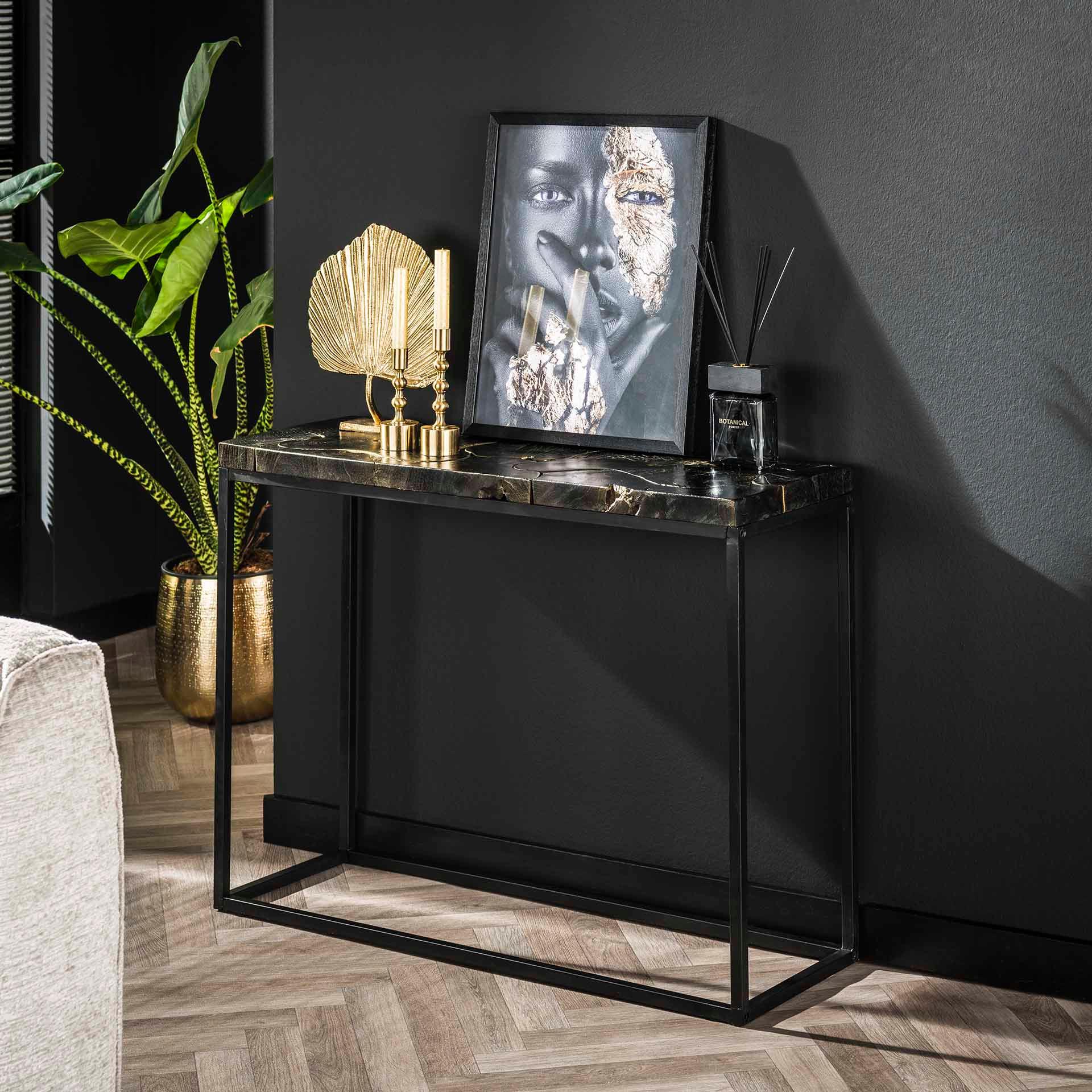 mutoni Table console Teck Noir&Or  