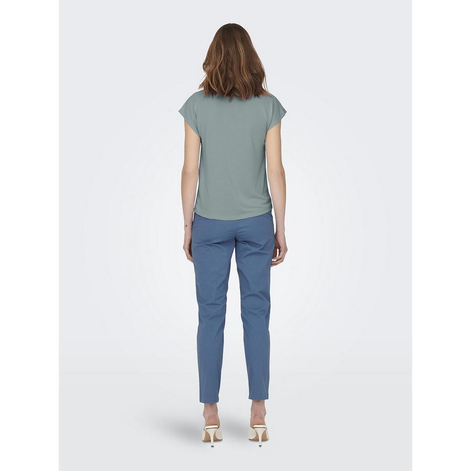 ONLY T-Shirt Col V Manches Courtes Coupe Droite  