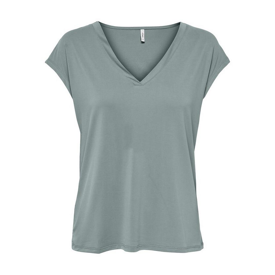 ONLY T-Shirt Col V Manches Courtes Coupe Droite  
