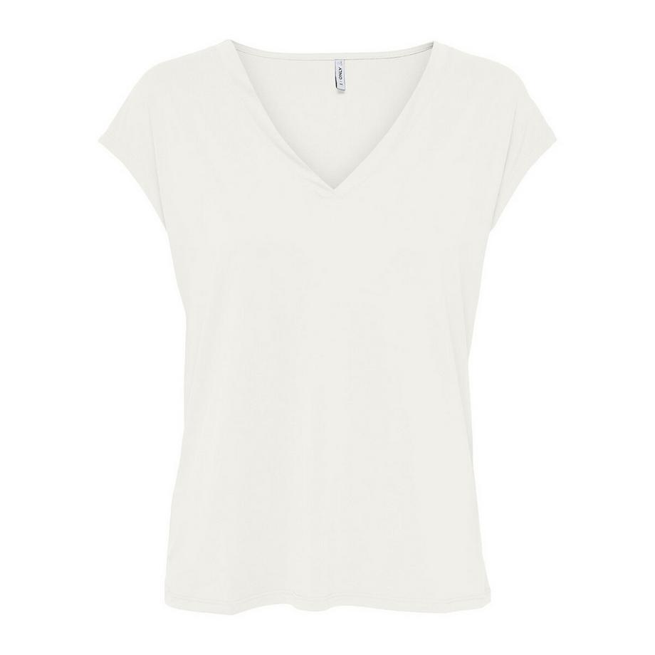 ONLY T-Shirt Col V Manches Courtes Coupe Droite  