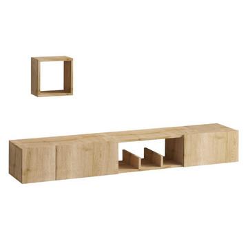 Mobile TV sospeso 1 nicchia 3 porte e 1 mensola murale decoro quercia zaffiro L180 cm - Avior