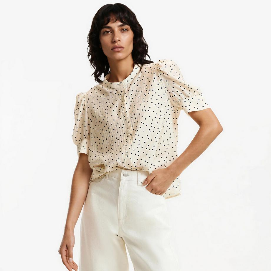 Bluse mit Rundhalsausschnitt und kurzen Ärmeln mit Punkten