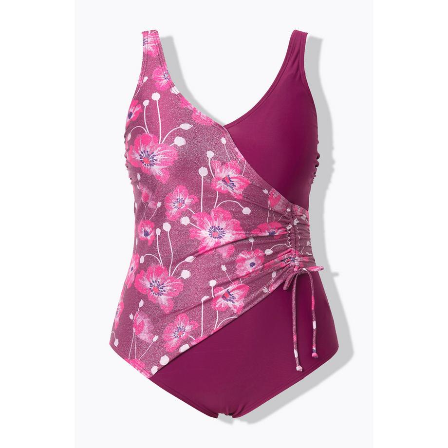 Ulla Popken Costume da bagno Fiori Glitter Effetto Incrociato  