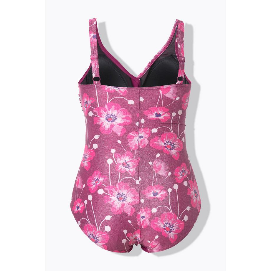 Ulla Popken Costume da bagno Fiori Glitter Effetto Incrociato  