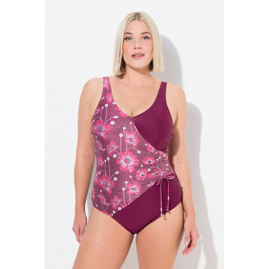 Ulla Popken Costume da bagno Fiori Glitter Effetto Incrociato  