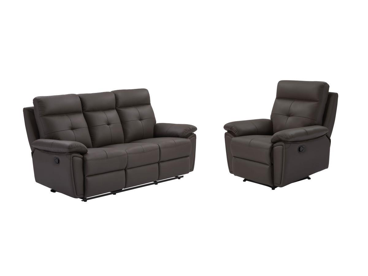 Vente-unique Canapé 3 places et fauteuil relax en cuir marron VINETA  