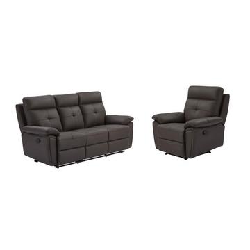 Relaxsofa 3-Sitzer & Relaxsessel - Leder - Braun - VINETA