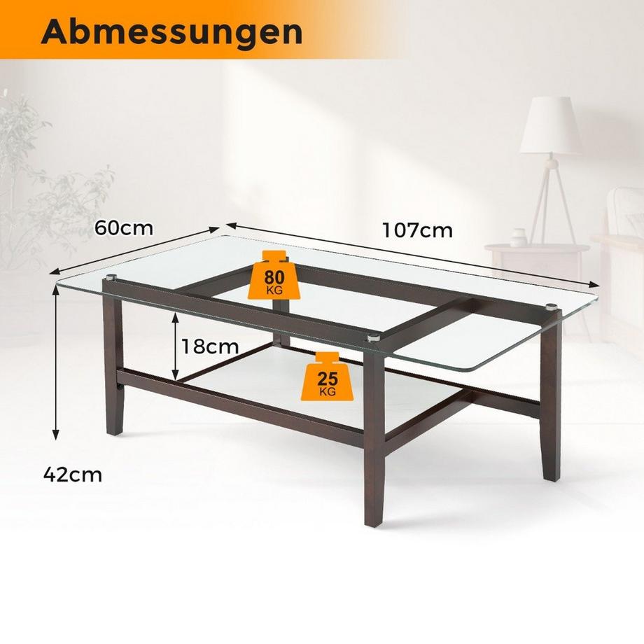 Northix Table basse en verre Table d'appoint à 2 niveaux avec espace de rangement Table basse rectangulaire de 107 cm de long  