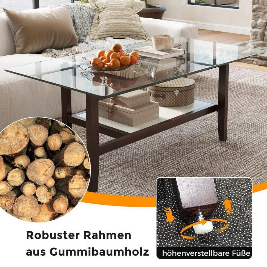 Northix Table basse en verre Table d'appoint à 2 niveaux avec espace de rangement Table basse rectangulaire de 107 cm de long  