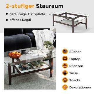 Northix Tavolino da caffè in vetro, tavolino laterale a 2 livelli con spazio di archiviazione, tavolino da caffè rettangolare lungo 107 cm  