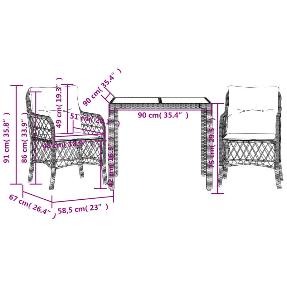 VidaXL Bistro set poly-rattan  