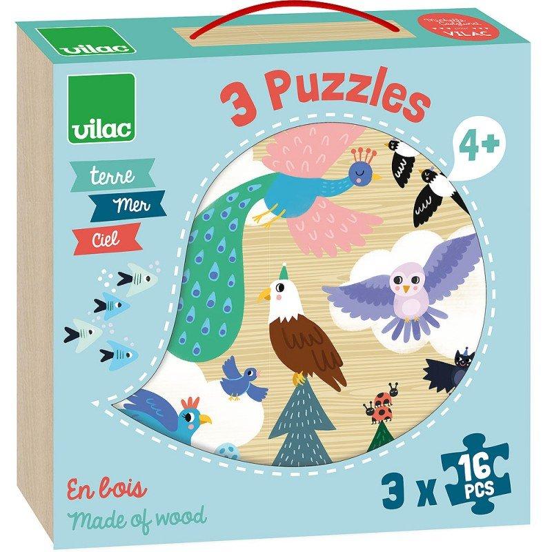 Vilac  Puzzle im Koffer Erde Meer Himmel 3x16 