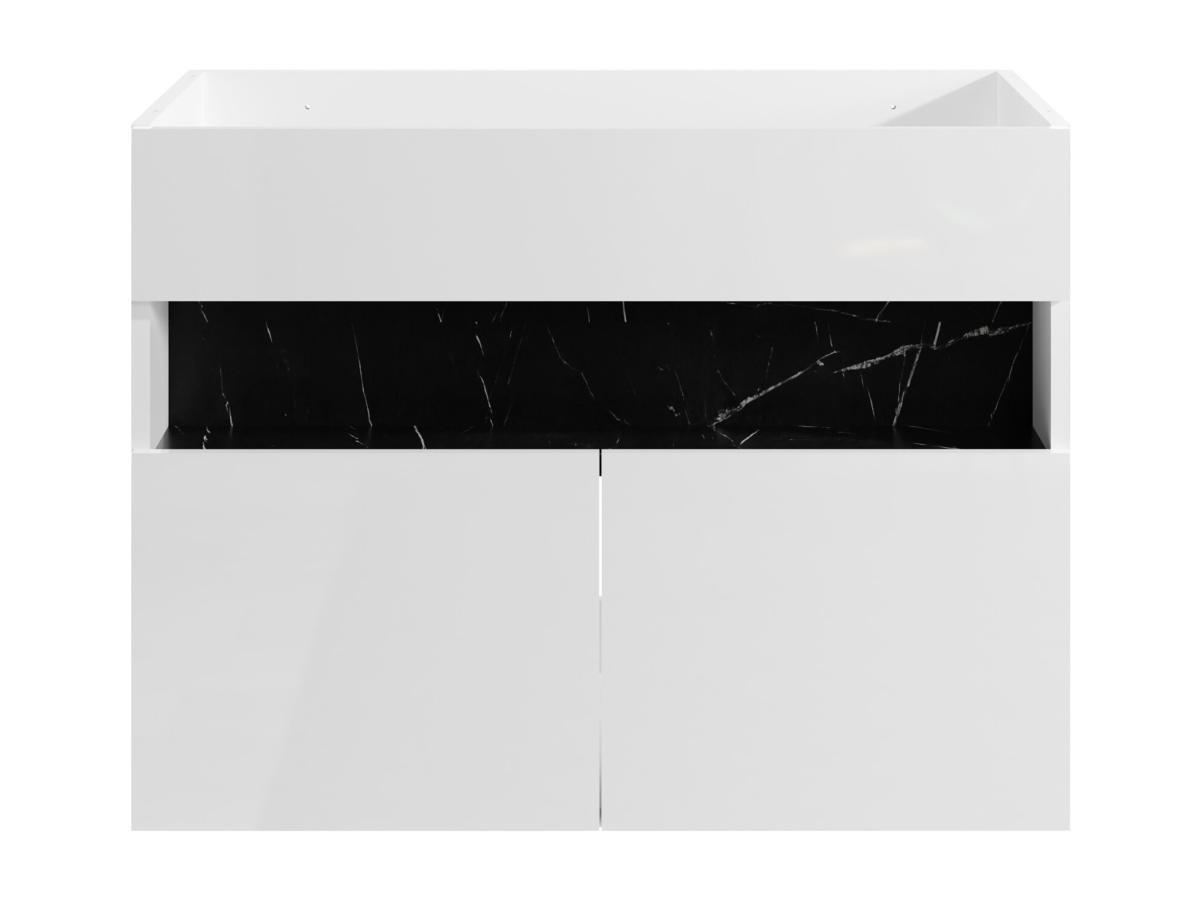 Vente-unique Meuble sous vasque suspendu avec leds - Blanc et noir effet marbre - L80 cm - POZEGA  