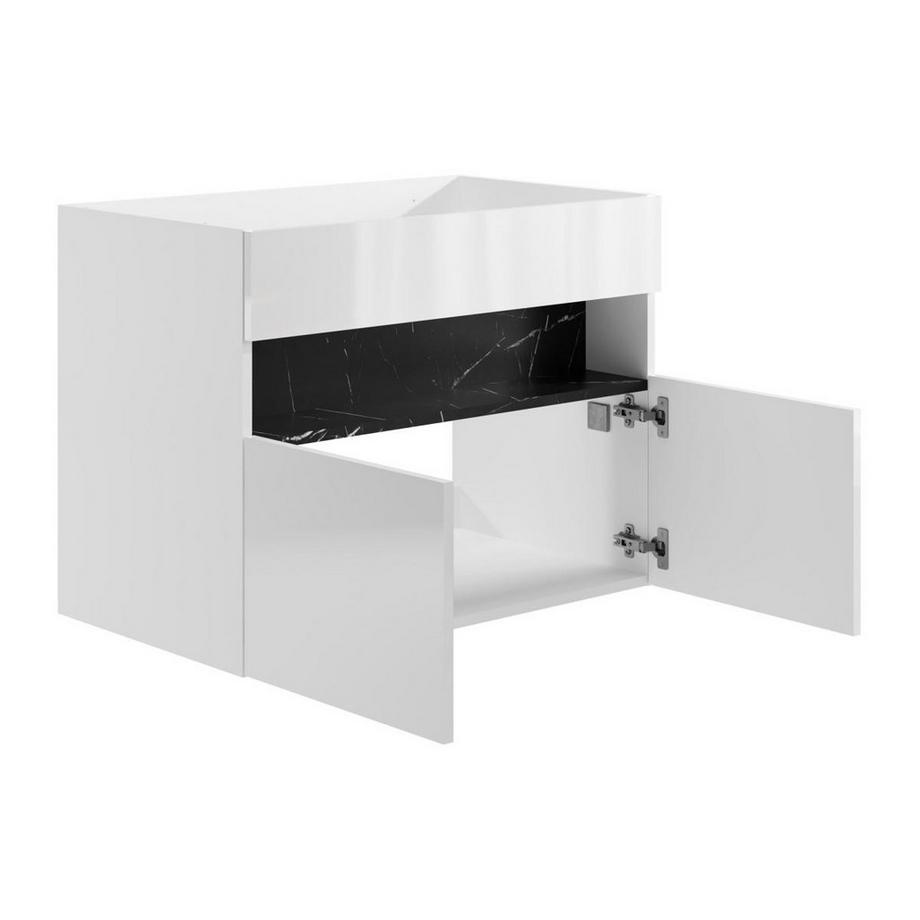 Vente-unique Waschbeckenunterschrank - mit LED-Beleuchtung - Weiß & Schwarz - Marmor-Optik - 80 cm - POZEGA  